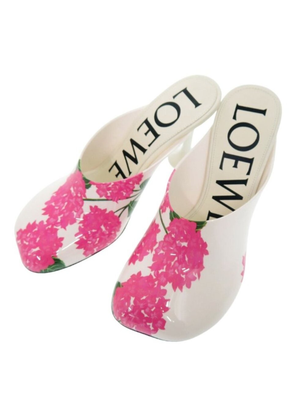Loewe Toy Floral Mules Patent Leather White